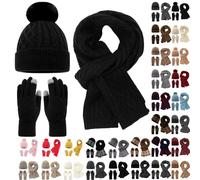 Winter Beanie Hat Scarf Gloves Set Red Yellow Thick Knitted Hats Warm Long Thermal Touch Screen for Men Circle Neck Warmer Glove Soft Fleece Inner Lining Stretchy Elastic Skiing Hiking Running Driving