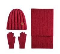 Winter Beanie Hat Scarf Gloves Set Red Yellow Thick Knitted Hats Warm Long Thermal Touch Screen for Men Circle Neck Warmer Glove Soft Fleece Inner Lining Stretchy Elastic Skiing Hiking Running Driving