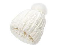 Winter Beanie Hats for Women Chunky Pom Pom Bobble Hat Womens Warm Thick Knit Skull Cap Beany Hat White