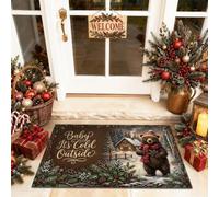 Winter Bear Cabin Quote Christmas Welcome Door Mat 29x17 Inch