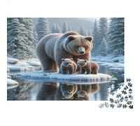 Winter Bear Family 1000 Pieces Jigsaw Puzzles Ice Floe Bear Cubs Cardboard for Quiet Time Lovers Indoor Activities 70x50cm/1000pcs