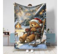 Winter Bear Fleece Blanket, Cozy Brown Teddy Bear Print Throw Blanket, Soft Plush Decor for Christmas, Sofa, Camping, Travel, All Season 40x50 Inch