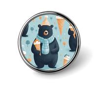 Winter Bear Ice Cream Round Badge Personalized Metal Lapel Pin Badges Fit Clothing Bags Hat Humorous Printed Brooch Badge Party Decorations Accessories for Men Women