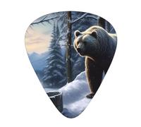 Winter Bear Printed Guitar Picks 12 Pcs With Organizer Storage Box,Thin,Medium,Heavy Guitar Picks,For Acoustic Guitar Bass