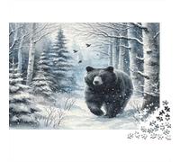 Winter Bear Walk 1000 Piece Black Bear Walking in Winter Snow Jigsaw Puzzles for Adults And Kids Challenging Games 1000 Pieces Beautiful Decoration Challenge High Difficulty 38x26cm/1000pcs