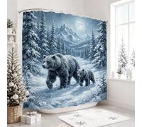 Winter Bear Wildlife Scene Shower Curtain 108x72 Inch