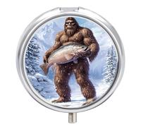 Winter Bigfoot Trout Fish Pill Organizer Round Pill Box Travel Pill Case Medicine Organizer for Pocket Purse