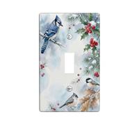 Winter Bird And Holly Nature Theme Blue Jay Toggle Switch Plate | Watercolor Bird Illustration, Snowy Holly Branches, Seasonal Nature Theme, Winter Home Decor, Charming Woodland Scene