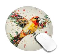Winter Bird Design Desk Mouse Pad, Red Yellow Colorful Holiday Decor Mousepad, Rubber Non-Slip Washable Gaming Mouse Pad for Home and Office Computer, Laptop Round 8x8 Inch
