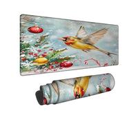 Winter Bird Large Gaming Mouse Pad, Yellow Green Holiday Design Stitched Edge Mousepad, Rubber Non-Slip Washable Gaming Mouse Pad for Home and Office Computer, Laptop 12x32 Inch