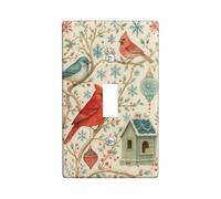 Winter Bird Light Switch Cover Plates/Outlet Covers, Red and Blue Birds with Snowflakes, Thermoplastic Wall Plates, Standard Size Single Toggle