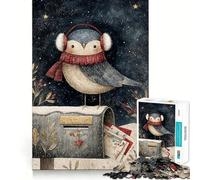 Winter Bird on Mailbox Illustration 1000 Piece Jigsaw Brain Skill Game High Precision Die Cut Fascinating Hobby for Idle Moments (38x52cm)