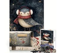 Winter Bird on Mailbox Illustration 1000 Piece Jigsaws for Adults Recall Power Light Enjoyment Precise Edges Meaningful Gift (38x26cm)