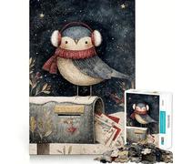 Winter Bird on Mailbox Illustration Jigsaw Puzzles for Teenagers 1000 Mental Fun Game Clean Seamless Connection Engaging Way to Pass Free Hours (50x75cm)