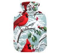 Winter Bird Red Hot Water Bottle with Soft Cover Bed Hand Feet Warmer Winter Gift Hot Water Bag for Neck, Shoulder and Menstrual Cramps