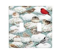 Winter Birds Light Switch Cover Plates/Outlet Covers, Blue Green Woodland Animals for Wall Decor, Thermoplastic Wall Plates, Standard Size Double Toggle