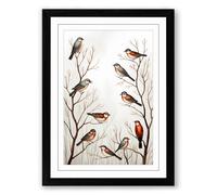 Winter Birds on Branches Botanical Framed Wall Art Print A1 (84.1×59.4cm) Black, Wall Decor for Living Room, Bedroom, Office & Home, Ready to Hang, Art Gift