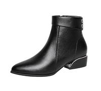 Winter Black Boots for Women Wide Fit Ladies Ankle Boots Stylish Classic Pull on Dress Booties Block Heel Pointed Toe Slip on Short Booties Fall Winter Shoes Footwear British Style Boot