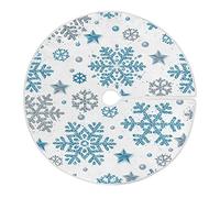 Winter Blue Snowflakes Christmas Tree Skirt 36 in White Silver Snowflake Snow Xmas Tree Skirt Large Tree Stand Mat Tree Skirts Decorations for Winter Holiday Party Home Office Tree Skirt Ornaments