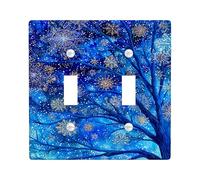 Winter Blue Tree Light Switch Cover Plates/Outlet Covers, Snowflake Design for Home Decor, Thermoplastic Wall Plates, Standard Size Double Toggle