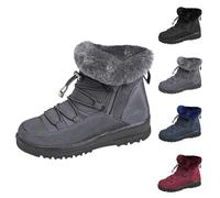 Winter Boots for Women Snow Fully Fur Lined Warm Ankle Boots Drawstring Adjustable Water Resistant Outdoor Doulbe Zipper Low Wedge Snow Shoes Grey Footwear Size 6.5