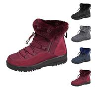 Winter Boots for Women Snow Fully Fur Lined Warm Ankle Boots Drawstring Adjustable Water Resistant Outdoor Doulbe Zipper Low Wedge Snow Shoes Wine Footwear Size 5.5