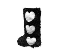 Winter Boots For Women UK, Knee High Boots Women, Keep Warm Fur Booties Fashion Love Heart Pattern Mid Calf Booties Round Toe Flat Evening Party Shoes