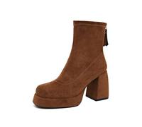 Winter Boots for Women UK Retro Wide Fit Booties Low Heel Lightweight Ladies Booties Extra Wide Calf Knee High Shoes Waterproof Walking Boots Coffee