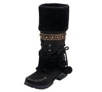 Winter Boots For Women Uk Snow Boots Women Fluffy Fuzzy Boot Mid Calf Brown Knee High Booties Warm Fur Lined Winter Boot High Top Snow Bootie Wide Calf Solid Color Walking Shoes