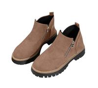 Winter Boots for Women Uk Women’s Beige Booties Thick Bottom Ankle With Elasticized Cuff Comfortable Suede Outdoor Footwear Waterproof Pull On Short Booties Wide Fit Wedge Shoes Non Slip Snow Boots