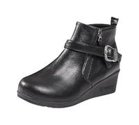 Winter Boots for Women Uk Women’s Beige Booties Thick Bottom Ankle With Elasticized Cuff Comfortable Suede Outdoor Footwear Waterproof Pull On Short Booties Wide Fit Wedge Shoes Non Slip Snow Boots