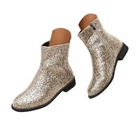 Winter Boots For Women uk Women's Sequin Glitter Chunky Heels Sparkly Booties Block Heeled Short Wedding Round Toe Shiny Boot with Side Zipper Bridal Party Prom Dress Shoes Low Hee