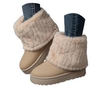 Winter Boots For Women uk Women's Winter Warm Lined Platform Mini Ankle Booties Faux Snow Non-Slip Comfortable Slip On Short Furry Fuzzy Ankle-High Casual Pull-On Round Toe