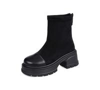 Winter Boots for Women Wide Fit Women's Ankle Boots Ladies Platform Walking Short Booties Classic Casual Pull on Booties Waterproof Slip on Shoes British Style Shoes Black