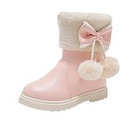 Winter Boots Girls Elegant Comfortable Medium Boots with Bow Pattern Autumn Winter Boots Faux Leather Lining Casual Outdoor Boots Fashionable Shoes Children Waterproof Non-Slip Children's Boots, pink