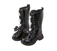 Winter Boots Girls Uk Warm Long Calf High Leather Ankle Boots, Kids Stylish Lace Up Zipper Boots Non-Slip Comfortable School Shoes Fall Winter Footwear Black Size UK 12.5
