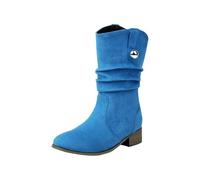 winter boots ladies Ankle Boots Women Women's Modern Western Slouch Cowboy Distressed Boot Flat Heel Riding With Side Zipper Bootie Shoes Wide Fit womens slip on shoes Blue 5