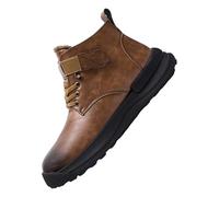 Winter Boots Men's Snow Boots Lined Winter Boots Flat Sole Hiking Boots Modern Thermal Boots Non-Slip Outdoor Boots Faux Leather Walking Boots Plain Ankle Boots, brown, 10 UK