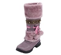 Winter Boots Women,Warm High Toe Round Heels Retro Keep Middle Hairball Shoes Booties SlipOn Women Women's Boots (Purple, 4.5)