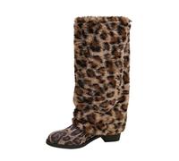 Winter Boots Women's Leopard Leg Warmers Furry Fuzzy Cuff Women's Boots | Short Leg Warmers Stocking Winter Chunky Heel Plush Leg Warmers Winter Boots for Christmas Festival