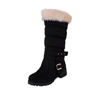 Winter Boots Women's Lined Elegant Snow Boots, Chunky Heel Non-Slip Hiking Boots for Women, Mid-Height Boots, Comfortable Warm Winter Shoes, Thermal Boots with Belt Buckle, Women's Boots, black, 5 UK
