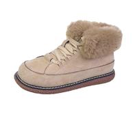 Winter Boots Women's Plush Lined Ankle Boots Suede Lace-Up Ankle Boots Winter Warm Snow Boots Round Toe Short Boots Women's Boots Flat Heel Ankle Boots Winter Boots Lace-Up Boots, White, 6 UK