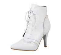 Winter Boots Women's Shoes 2023 Foreign Trade European American Style Fashion Versatile Retro Hollow Front Lace Up High Heel Women's Short Boots, Wh1, 8 UK