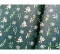 Winter Botanical Gift Wrap, Deep Forest Green Christmas Wrapping Paper with Snowflakes and Mistletoe Foliage Pattern, 660mm x 480mm, 10 Sheets, 120gsm Uncoated