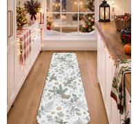 Winter Botanical Pinecones Pattern Christmas Runner Rug 2x6 | Evergreen Branches, Hallway Runner Rug, Holly Berries, Seasonal Botanical Motif, Farmhouse Entryway