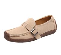 Winter British Gentlemen Style Cow Suede Fleece Loafer Business Daily Leisure Women Casual Shoes (Khaki, 4)