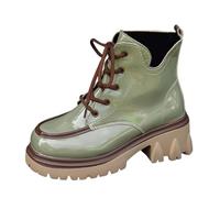 Winter British Ladies Fashion Leather Ankle Boots with Thick Heel and Sole Lace Up Design for Stylish Comfort (Green, 4. 5)