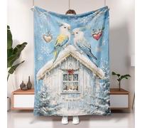 Winter Budgie Blanket, Blue Snowy Cockatiels Decor Throw Blanket, Lightweight Soft Plush Fleece for Sofa, Camping, Travel, Picnics, Holiday All Season 40x50 Inch
