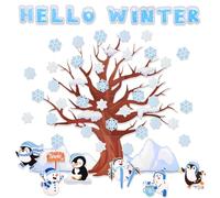 Winter Bulletin Board Decoration Set, 84pcs Winter Cutouts for Bulletin Board Hello Winter Bulletin Board Decorations with Tree Penguin Snowflake Cutouts for Classroom Home Office Decor