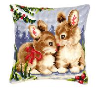 Winter Bunnies Printed Chunky Cross Stitch Cushion Front kit 40x40cm By Vervaco
